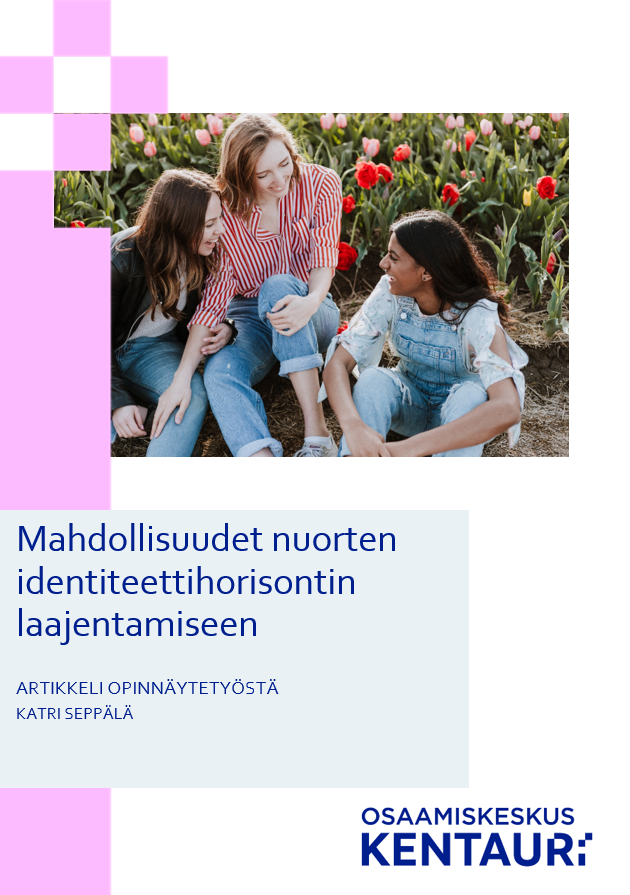Katri Seppälän artikkelin kansikuva. Otsikko, kuva iloisista nuorista naisista kukkien keskellä. 